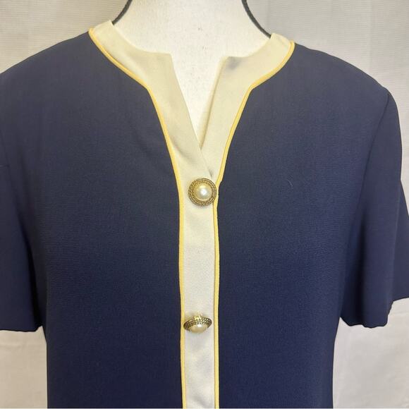 Vintage Talbots Navy Blue Dress with Contrast Trim and Pearl Buttons - Size 4 - Picture 2 of 11